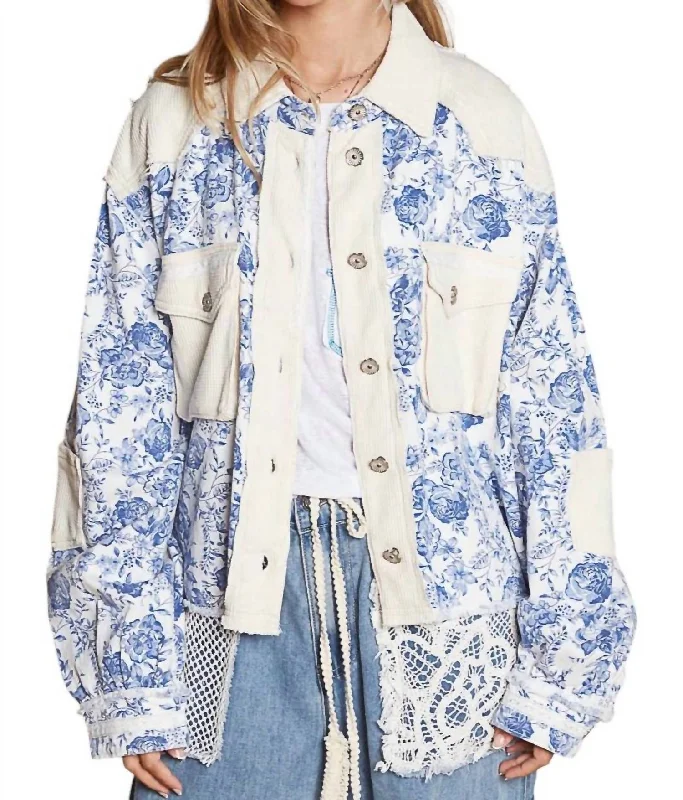 Evening Looks The Wildflower Jacket In Ivory/blue