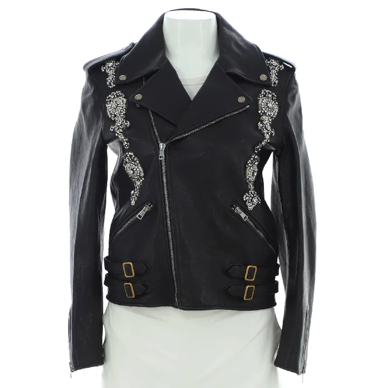 Trendy Aesthetics Women's Biker Jacket Leather with Crystal Embellished Details