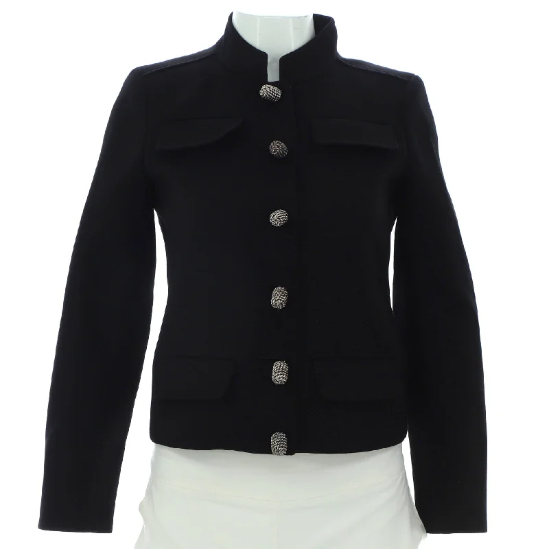 Comfortable Chic Women's Four Pocket Jacket Wool Blend with Metal Detail