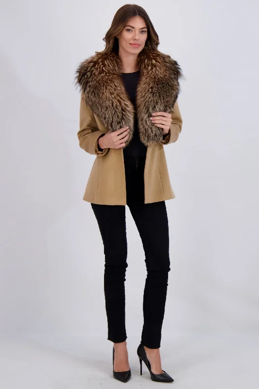 Stylish Statements WOOL AND CASHMERE BLEND JACKET WITH FOX COLLAR